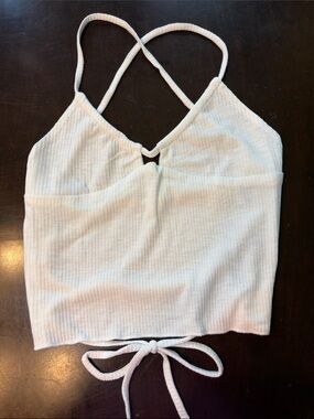 POL Ivory Ribbed Back Strap Cropped Tank Top